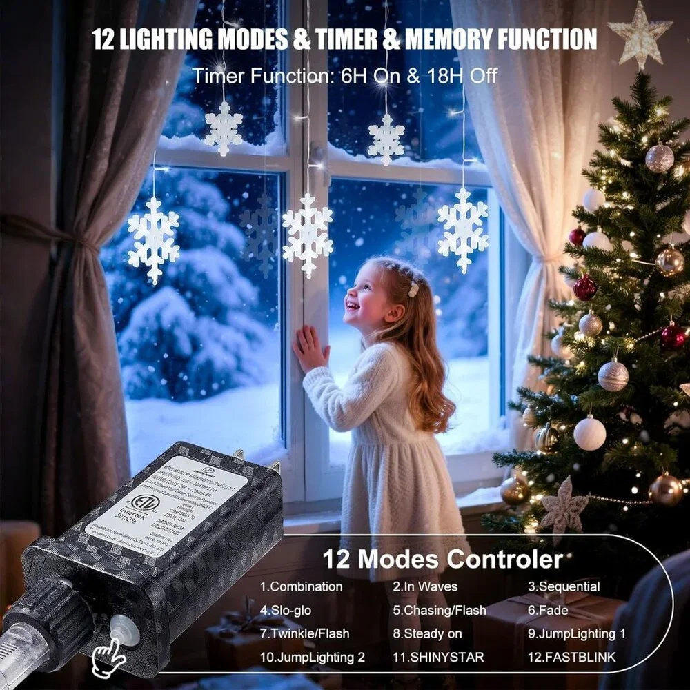 Stunning 192 LED Snowflake Outdoor Lights - 13FT, IP65 Waterproof, Connectable